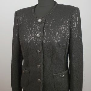 Chanel Paillettes Tweed Blazer Women Size 44